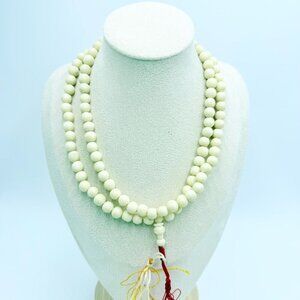 Vintage Tibetan Ivory Bone Mala Beaded Prayer Necklace